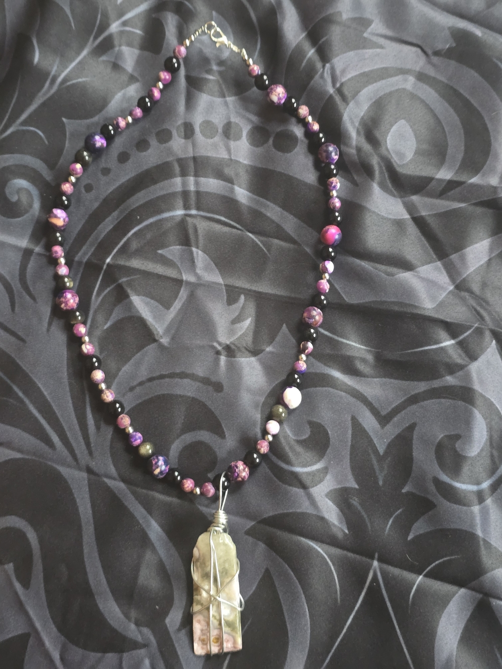 Handcrafted Purple Stone Beaded Necklace with Stone Pendant